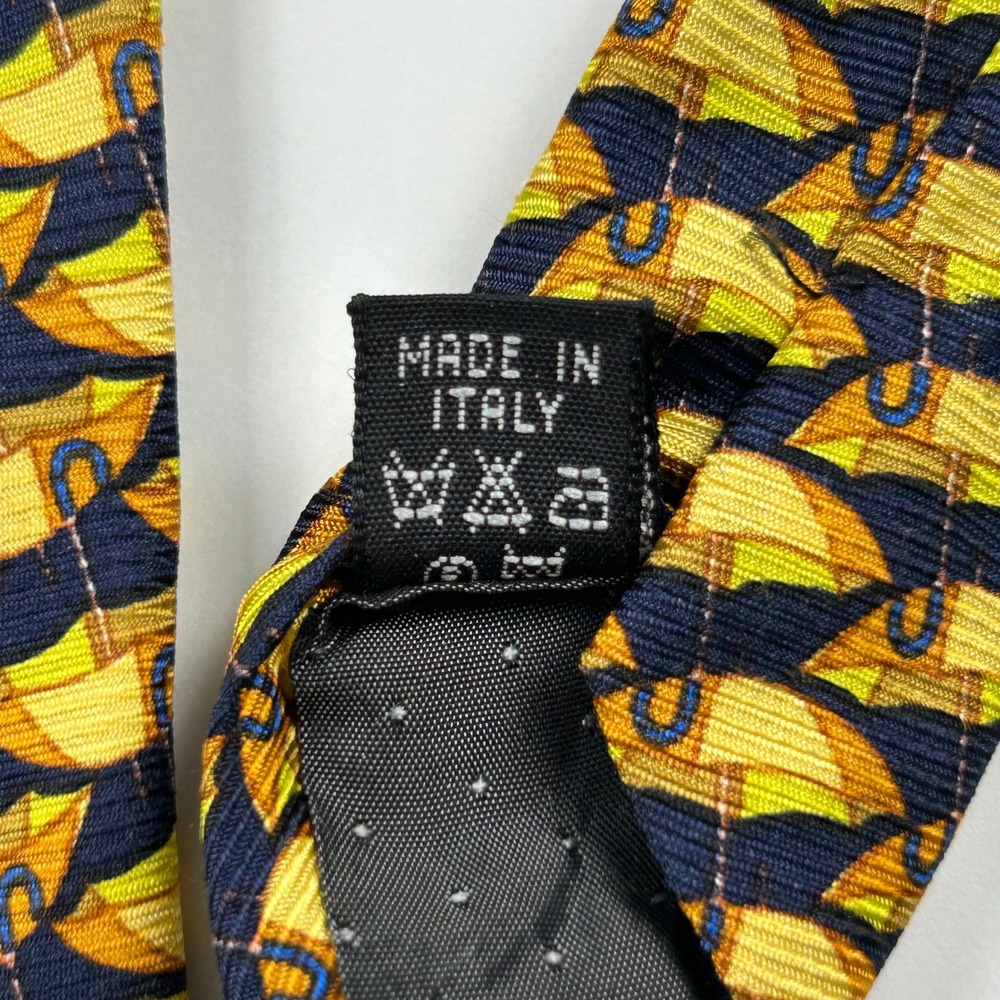 Stefano Conti Navy Yellow Umbrellas Novelty 100% Silk Tie Italy - Picture 6 of 8